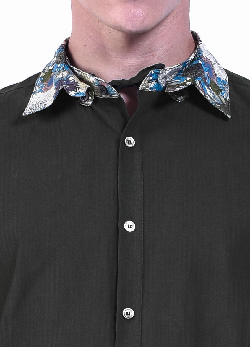 Chemise homme en coton avec col contrasté imprimé