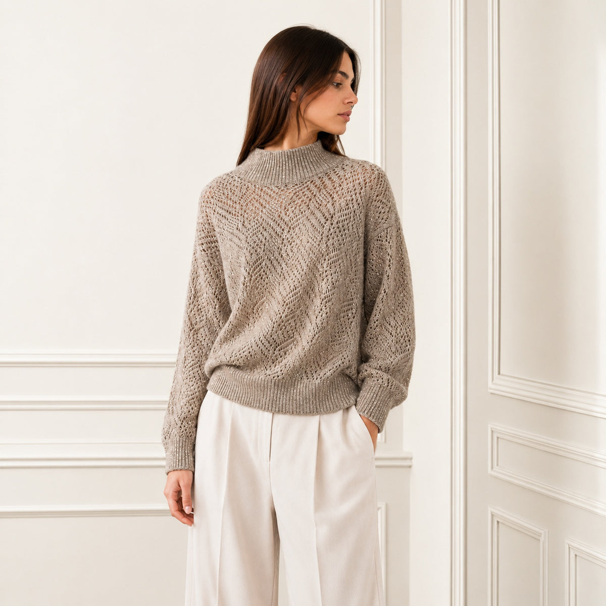 Pull en mélange de laine à col montant