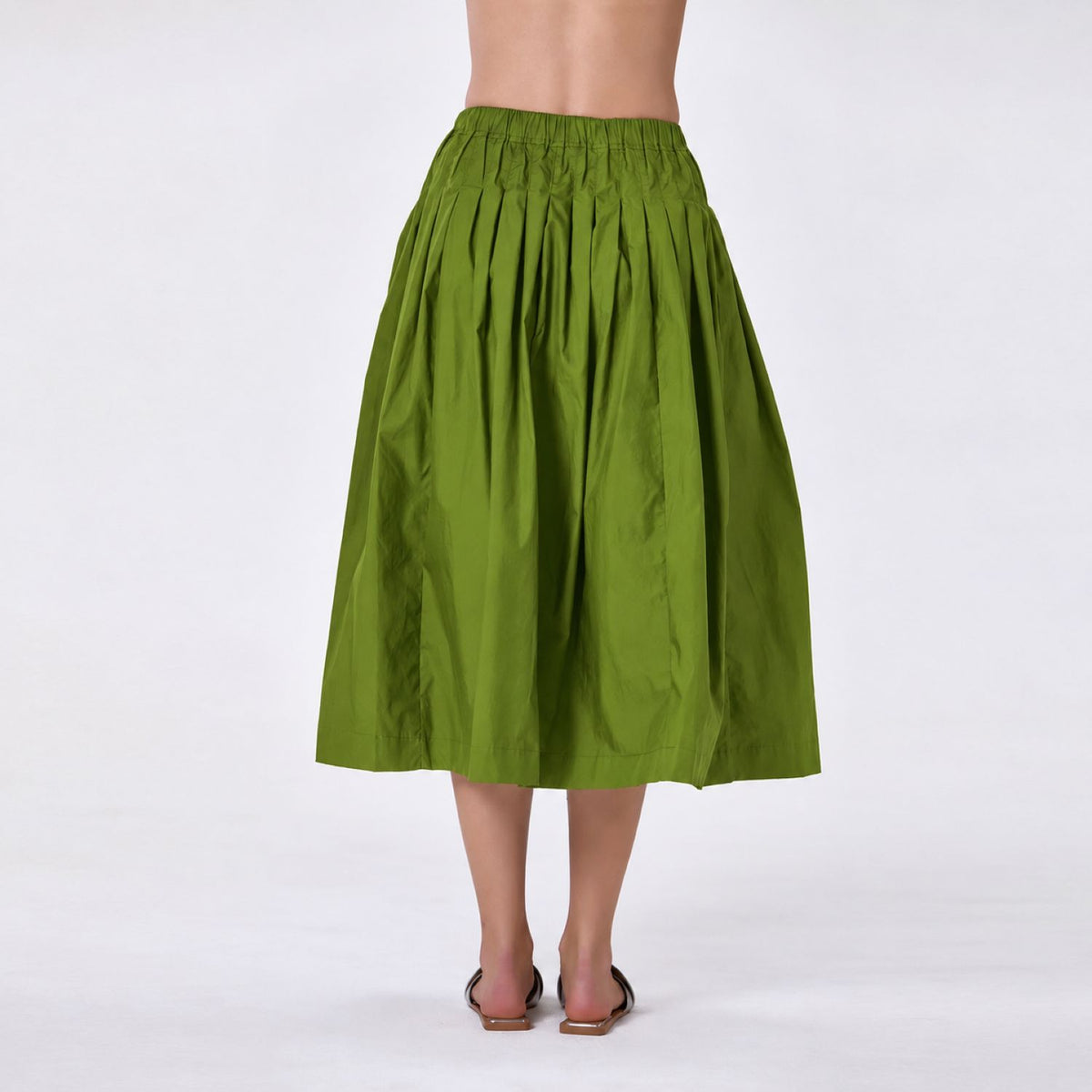 Jupe midi ample en coton à taille smockée