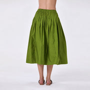 Jupe midi ample en coton à taille smockée