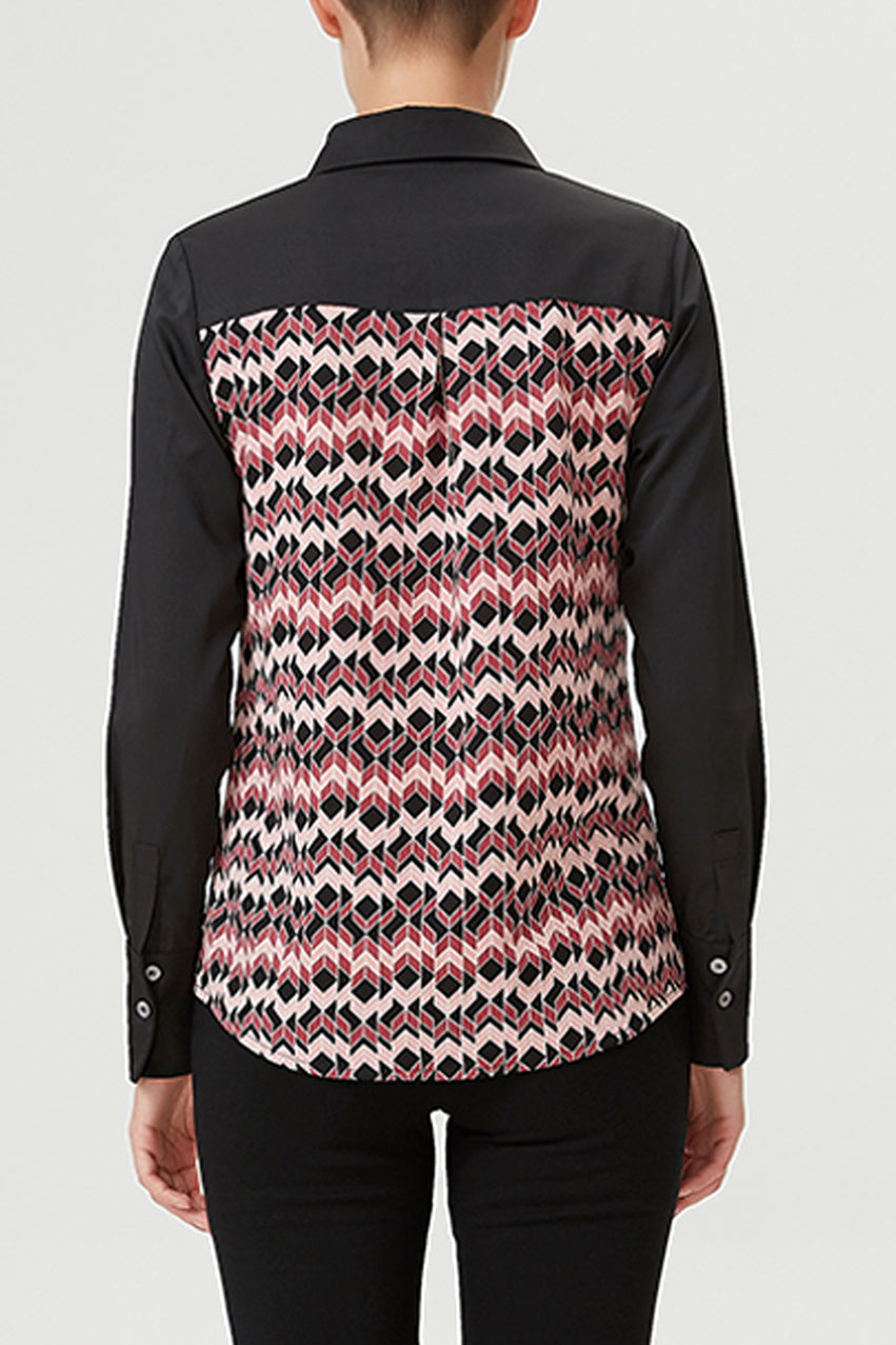 Chemise bi-matières à imprimé géométrique
