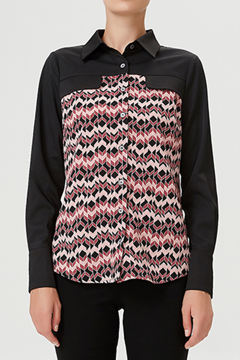 Chemise bi-matières à imprimé géométrique