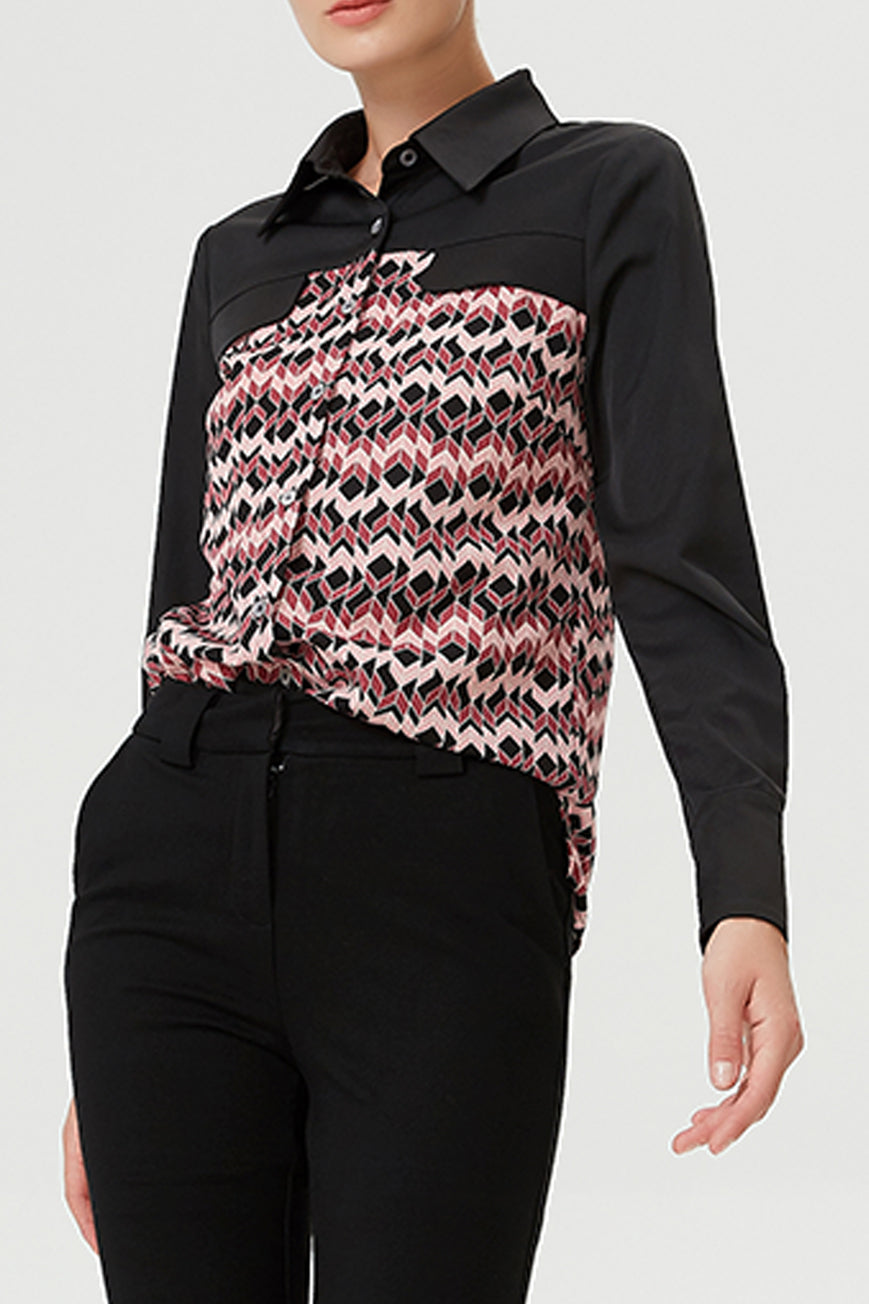 Chemise bi-matières à imprimé géométrique