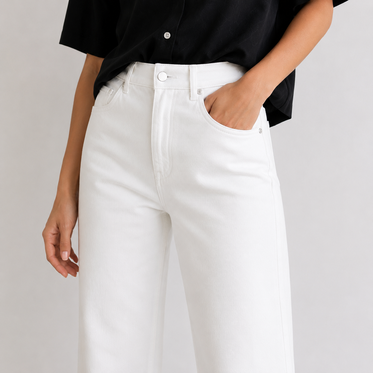Pantalon droit taille haute en coton