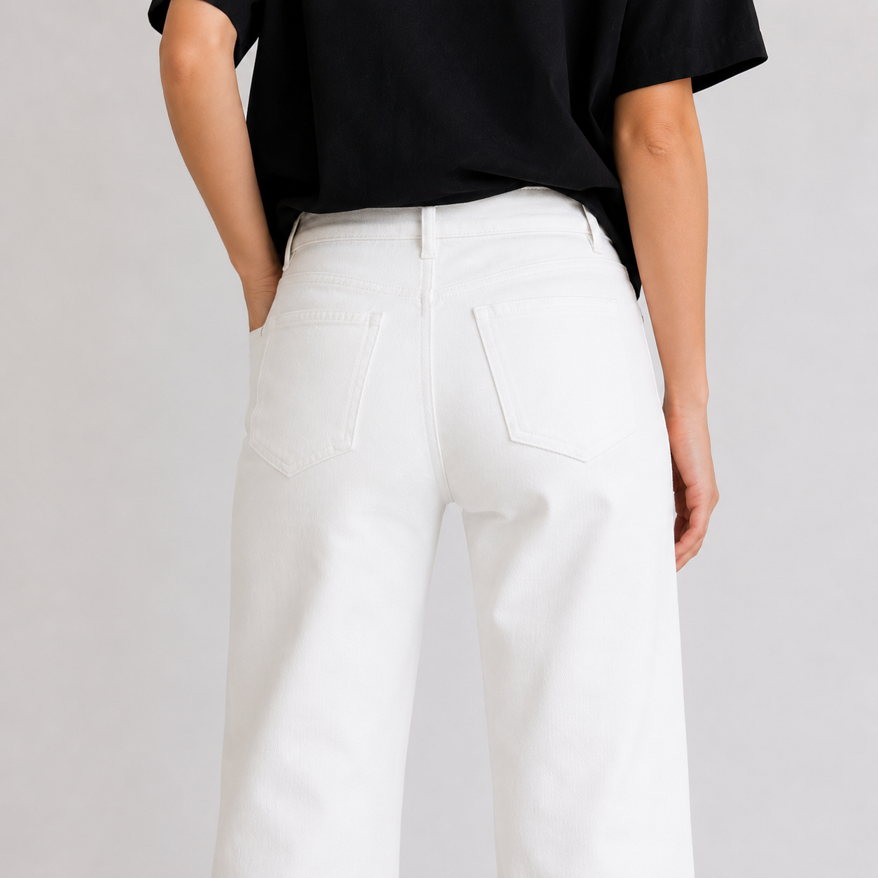 Pantalon droit taille haute en coton
