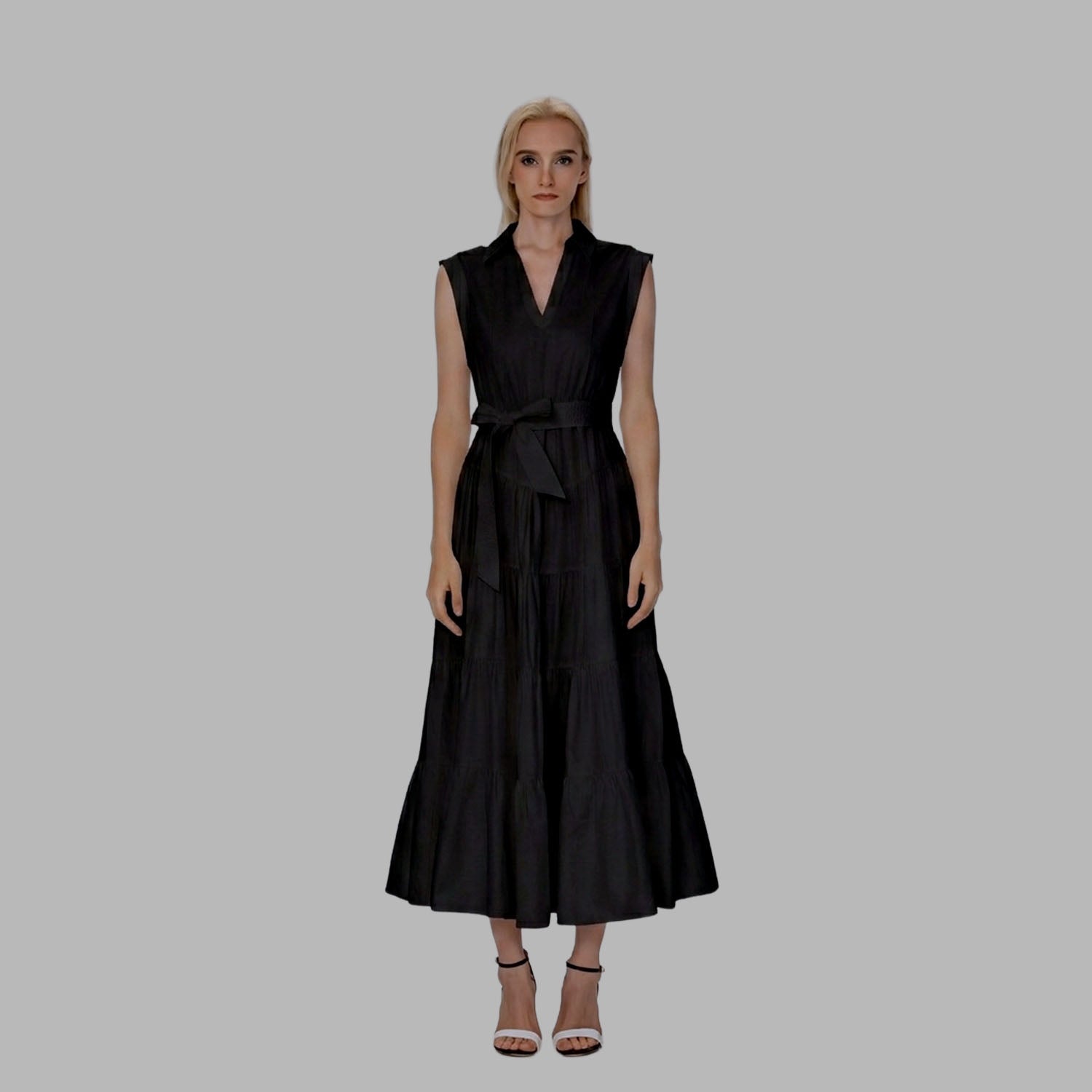 Robe longue évasée en coton avec ceinture - Smart & Joy